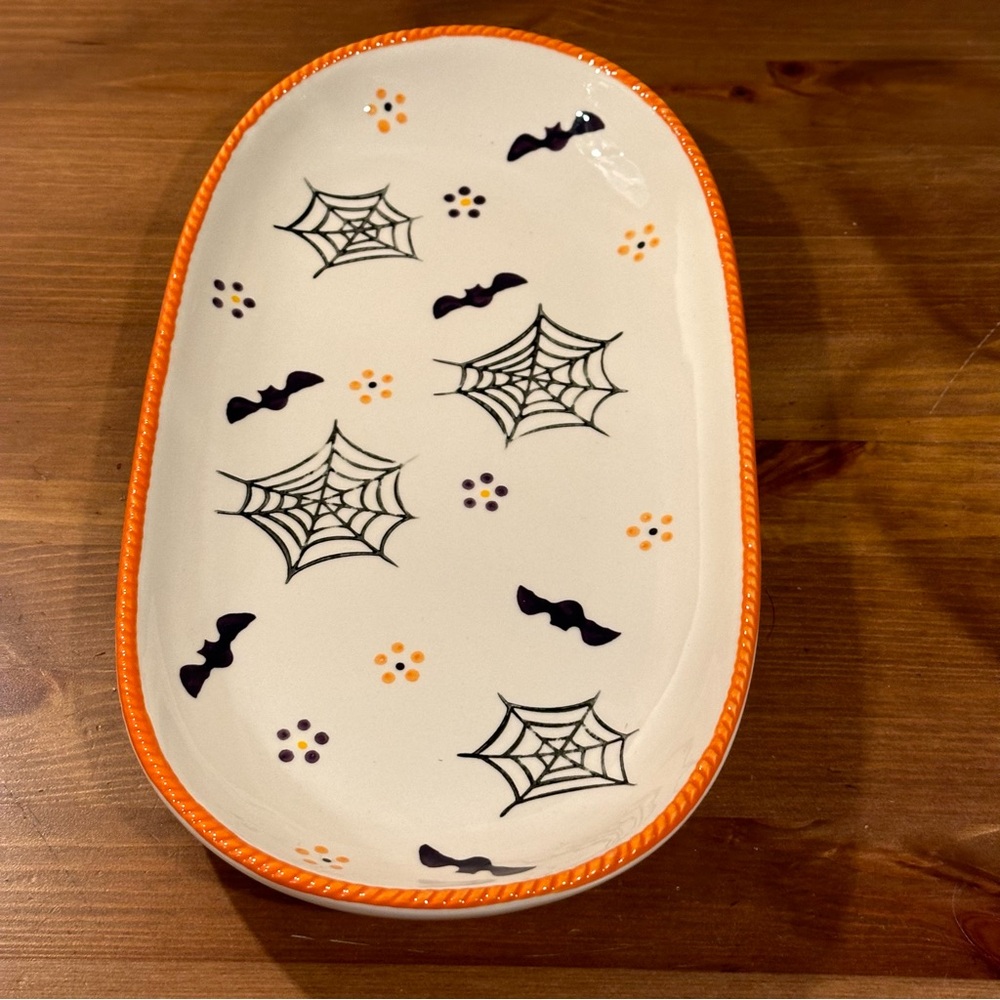 Temptations Halloween Snack/Serving Dish Plate Boofetti Spiderwebs Bats NWOT